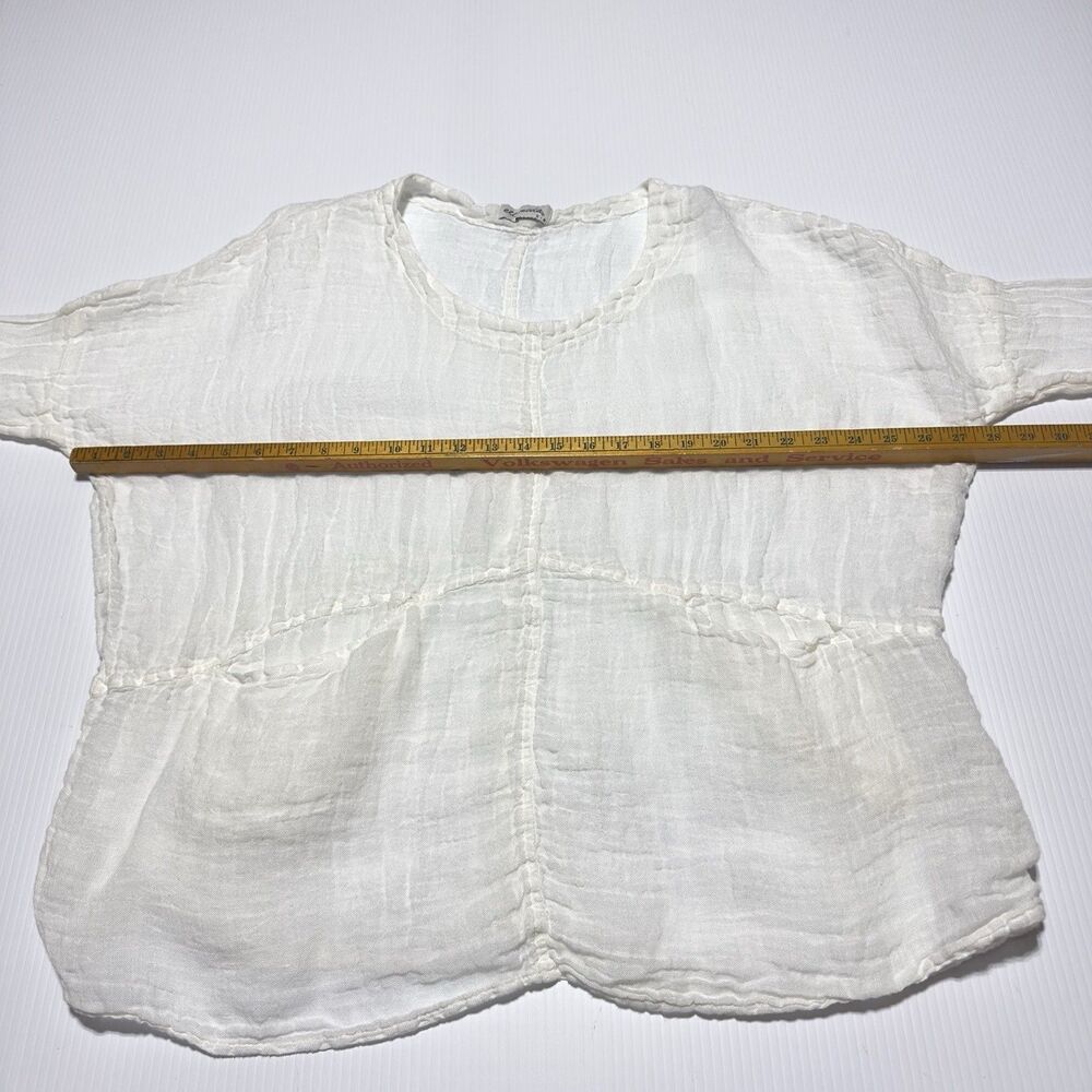 Ella Moda White Linen Tunic Gauze Long Sleeve Size S M Gauzy Pullover Pockets - Picture 6 of 8